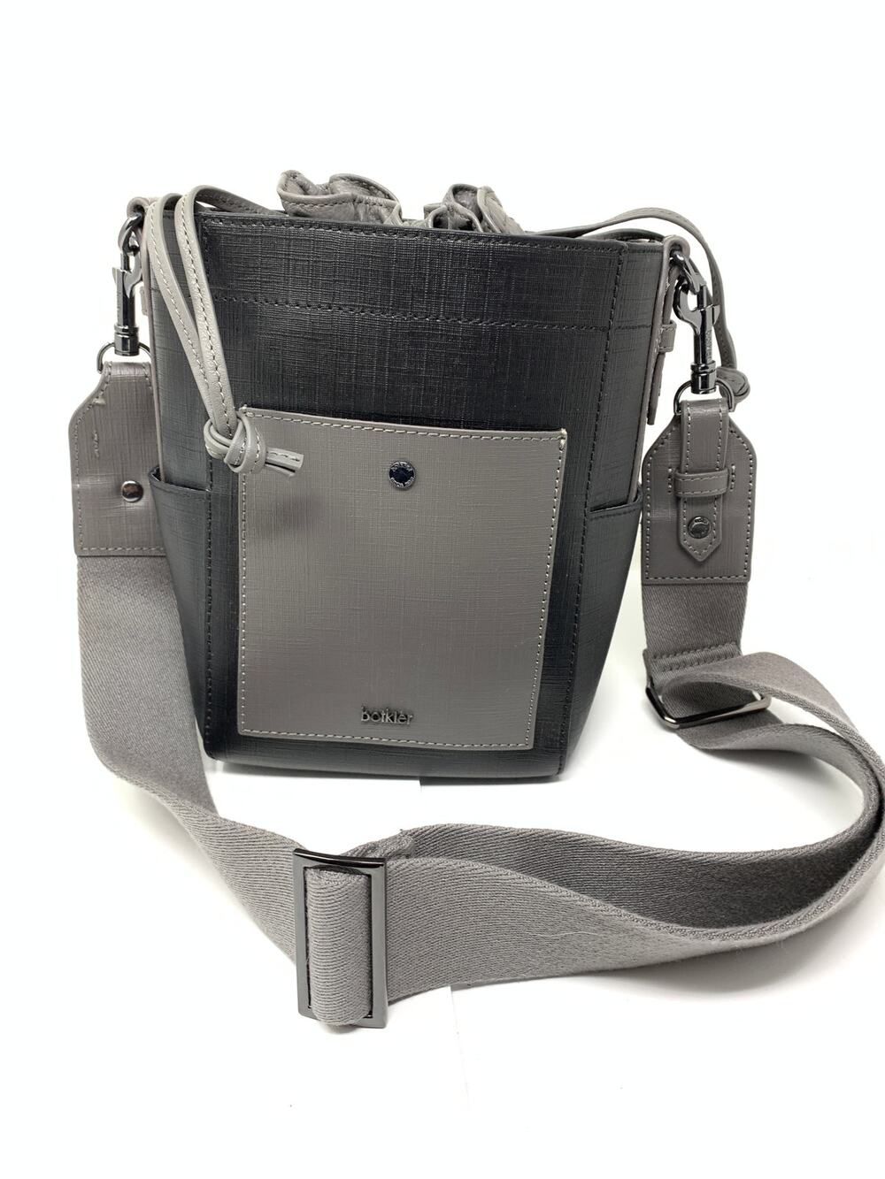 Botkier Park Slope Mini Bucket Crossbody Bag Black Gray Cinched Top